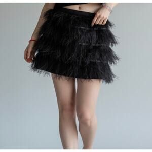 Jieru Black Whimsygoth Emo Feather Layered Miniskirt Women's Medium